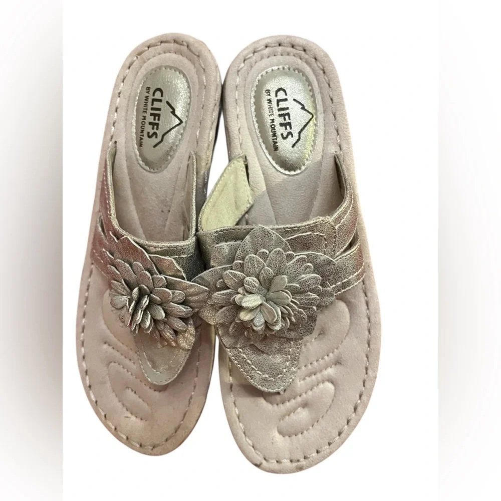 Cliffs by WHITE MOUNTAIN Silver Sandals with Floral Embellishments